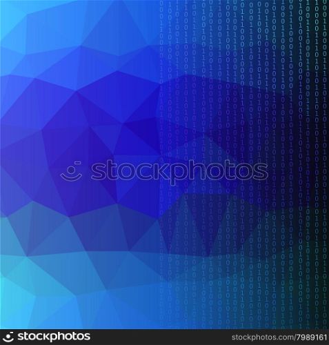 Binary Code Blue polygonal Background. Concept Binary Code Numbers. Algorithm Binary, Data Code, Decryption and Encoding.