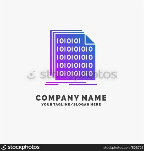Binary, code, coding, data, document Purple Business Logo Template. Place for Tagline.. Vector EPS10 Abstract Template background