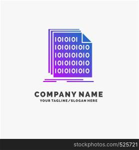 Binary, code, coding, data, document Purple Business Logo Template. Place for Tagline.. Vector EPS10 Abstract Template background