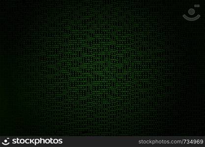 Binary code made by green digits on a black background, 3D rendering