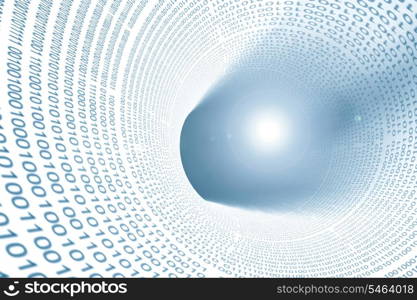 Binary code on abstract tube blue background