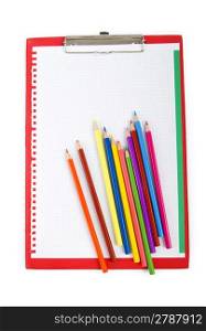 Binder and pencils isolated on the white background