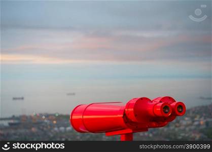 Binocular at viewpoint at sunset. Batumi, Adjara, Georgia