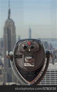 Binoculars at Top of the Rock observation deck, Midtown Manhattan, New York City, New York State, USA