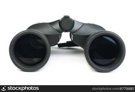 Binoculars white isolated studio shot. Black Binocular