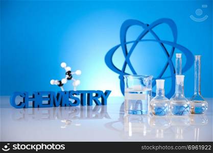 Biochemistry and atom, bright modern chemical concept