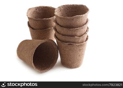 Biodegradable Peat Moss Pots Isolated On White Background