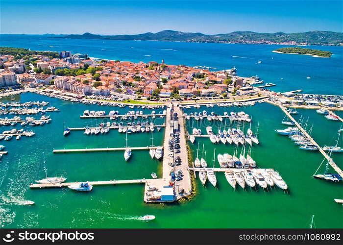 Biograd na Moru historic town and marina aerial view, Dalmatia region of Croatia