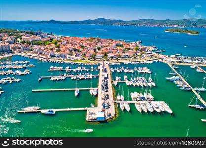 Biograd na Moru historic town and marina aerial view, Dalmatia region of Croatia