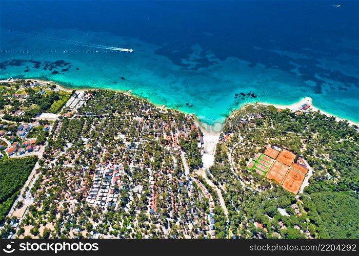 Biograd na Moru idyllic turquoise beach and c&aerial view, Dalmatia region of Croatia