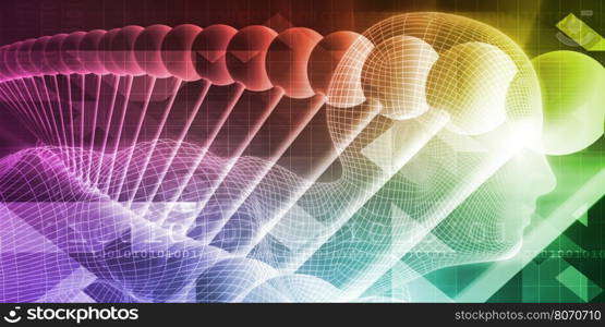 Biotechnology Concept Art with Human Body and Genetic Molecule. Biotechnology