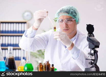 Biotechnology concept with scientist in lab