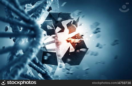 Biotechnology science background . Conceptual image with recycle sign and DNA molecule