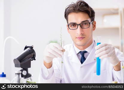 Biotechnology scientist chemist working in lab