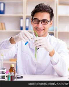 Biotechnology scientist chemist working in lab. The biotechnology scientist chemist working in lab