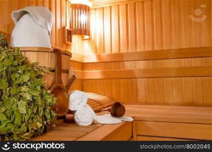 birch twigs, and other accessories for sauna