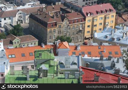 bird&acute;s-eye view of colorful roofs of tallinn, estonia