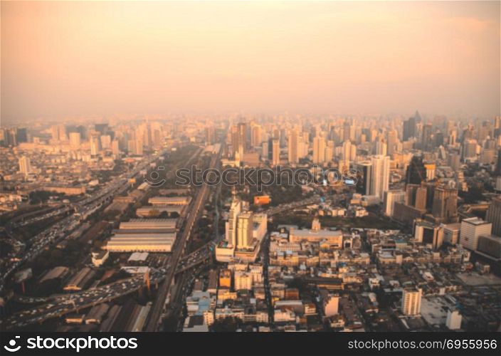 bird eye view of Bangkok city from tower with blur