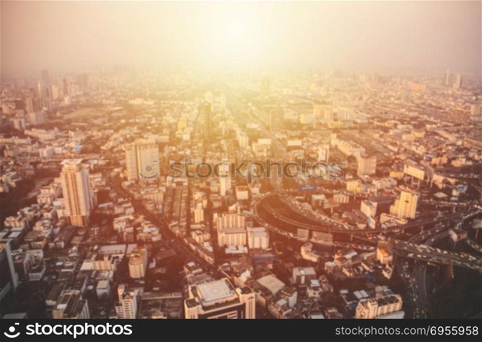 bird eye view of Bangkok city from tower with blur. Bangkok metropolitan