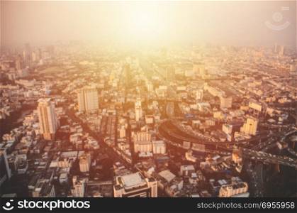 bird eye view of Bangkok city from tower with blur. Bangkok metropolitan