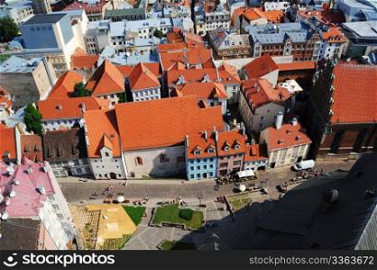 bird&rsquo;s-eye view from Riga cathedral on old town of Riga, Latvia