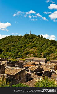 Bird&rsquo;s Eye View on Medieval French City Viviers on the Foothills of Mountain