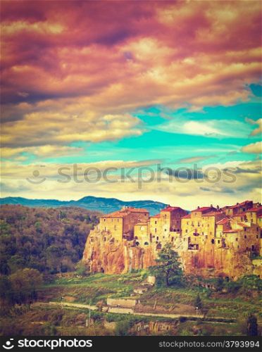 Bird&rsquo;s Eye View on the Roofs of the City of Pitigliano, Instagram Effect