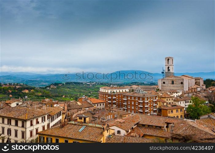 Bird&rsquo;s Eye View to Historic Center City of Perugia, Italy