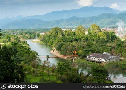 Bird's view of Nam Song River at Vang Vieng, Laos