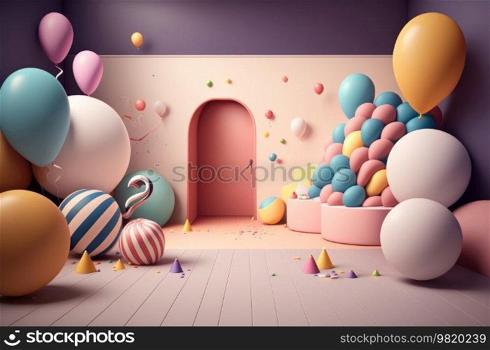Birthday background with balloons. Illustration AI  Generative