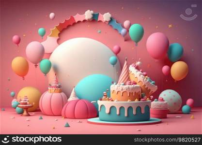 Birthday background with balloons. Illustration AI  Generative