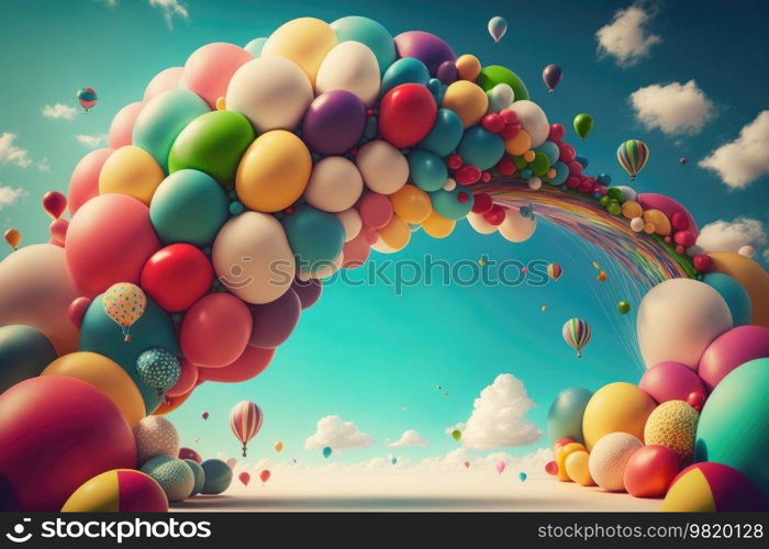 Birthday background with balloons. Illustration Generative AI