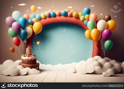 Birthday background with balloons. Illustration Generative AI