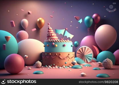 Birthday background with balloons. Illustration Generative AI