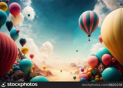 Birthday background with balloons. Illustration Generative AI