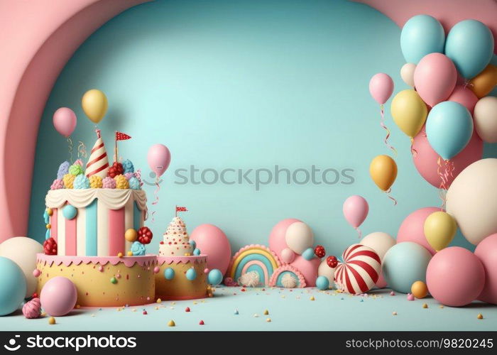 Birthday background with balloons. Illustration Generative AI