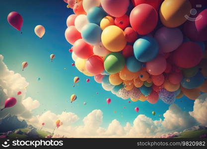 Birthday background with balloons. Illustration Generative AI