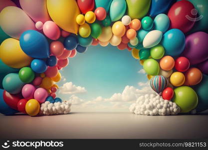 Birthday background with balloons. Illustration Generative AI