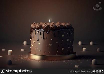 Birthday Background with Cake. Illustration AI Generative