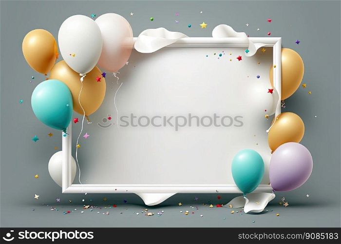birthday background with circle frame balloons. Illustration Generative AI. birthday background with circle frame balloons. Illustration AI Generative