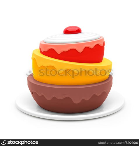 Birthday cake isolated on white background. 3d illustration. Birthday cake