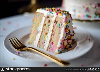 Birthday cake piece. Sweet food. Generate Ai. Birthday cake piece. Generate Ai