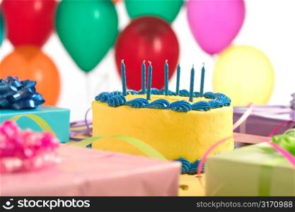 Birthday Cake With Balloons and Presents