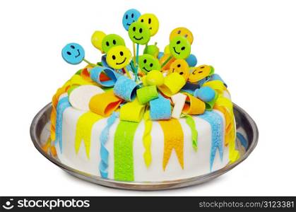 Birthday cake with candle on a plate