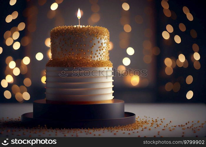 Birthday cake with candles. Illustration AI Generative 