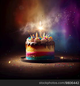 Birthday cake with candles. Illustration AI Generative 