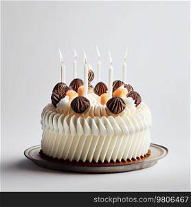 Birthday cake with candles. Illustration AI Generative 