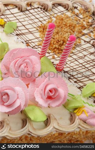 birthday cake with candles isolated on white background