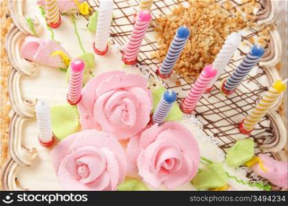birthday cake with candles isolated on white background