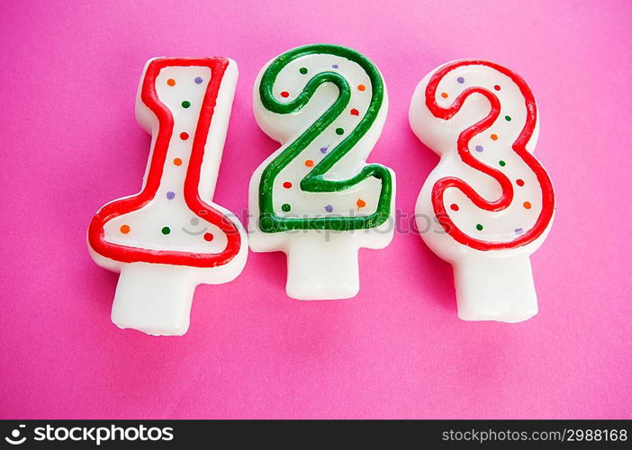 Birthday candles against colourful background